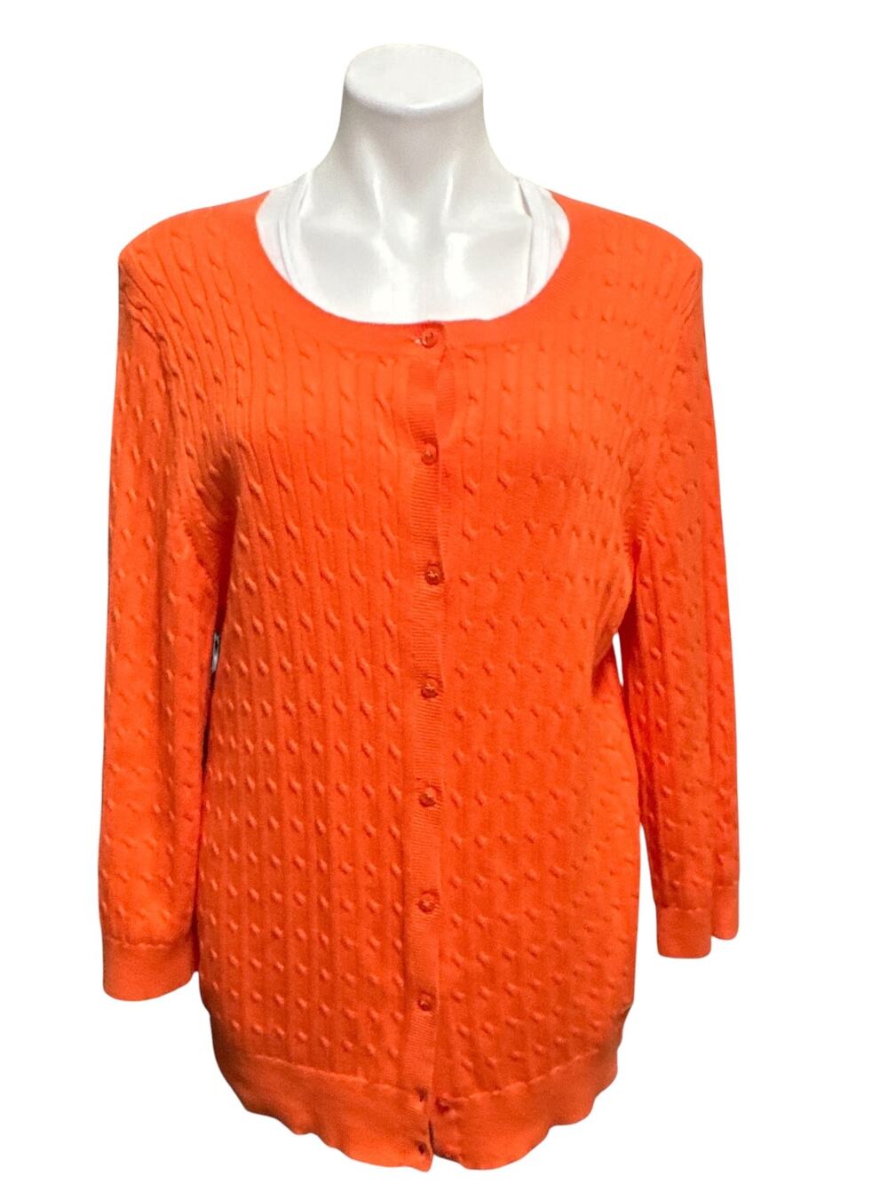 Tommy Hilfiger Pima Cotton Cable Knit Cardigan Women Bright Orange Button Up XXL